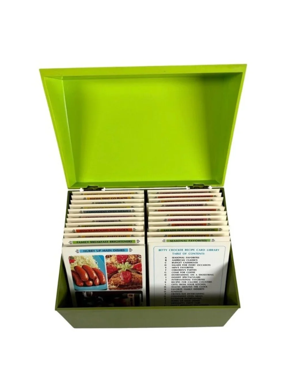 Vintage 1971 Betty Crocker Recipe Card Library Two Tone  Avocado Green Box